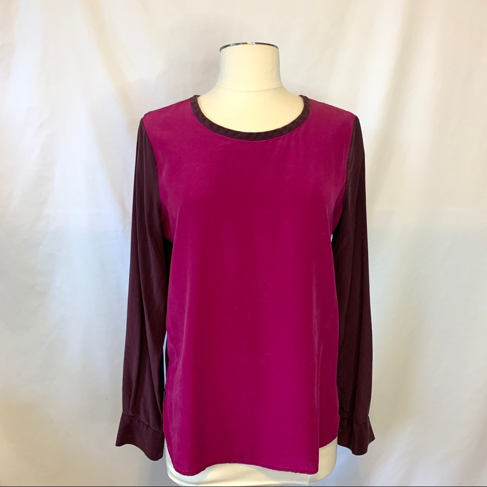 Pink Purple Silk Long Sleeve Blouse